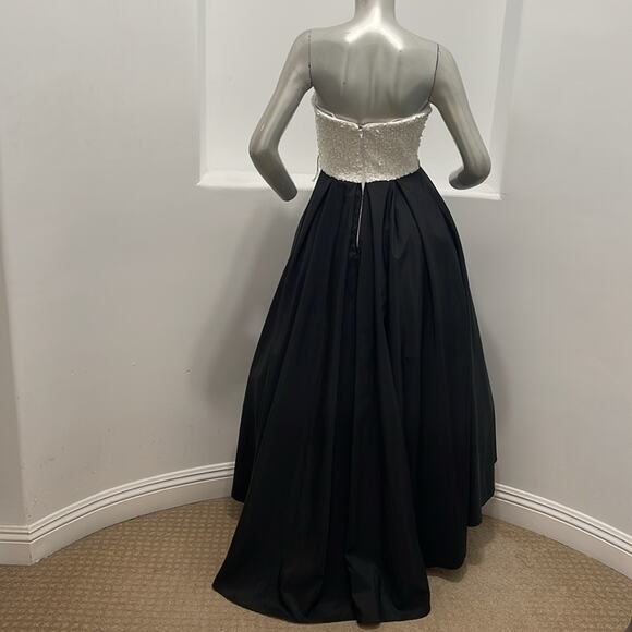 Betsy & Adam Color Block Black White  Sequin Bodice Gown Size 8 Formal Evening - Picture 14 of 15